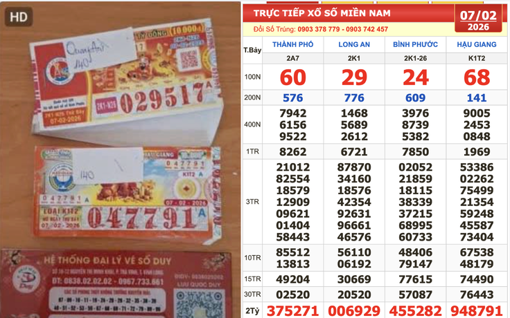 Xổ số miền Nam ngày 7 tháng 2: Bất ngờ dãy số trúng độc đắc đài Long An