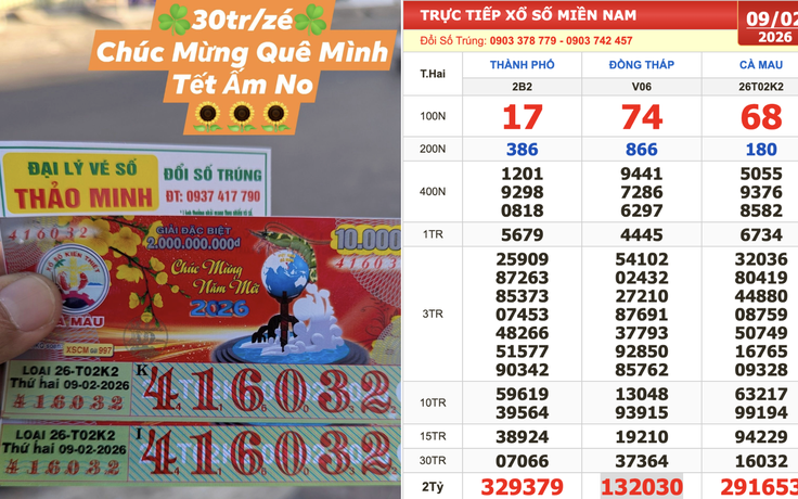 Xổ số miền Nam ngày 9 tháng 2: Vé trúng đài Cà Mau xuất hiện sớm