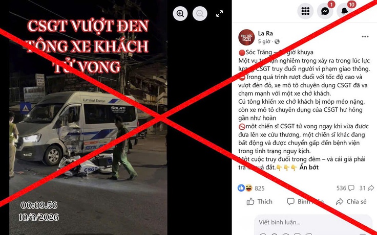 Công an Cần Thơ bác tin 'CSGT vượt đèn đỏ tông xe khách, 1 chiến sĩ tử vong'