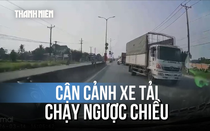 Cận cảnh xe tải chạy ngược chiều gây náo loạn đường phố Trảng Bàng