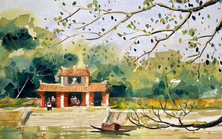 Ngôi chùa có bức tranh trần khổng lồ 