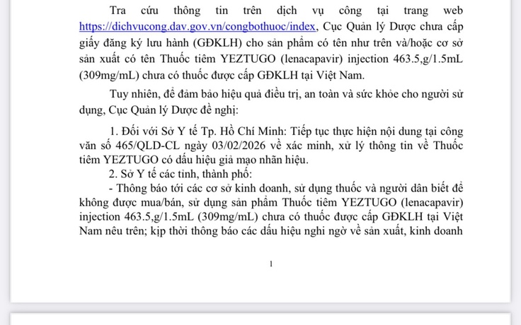Bộ Y tế vào cuộc vụ thuốc tiêm Yeztugo có dấu hiệu giả mạo
