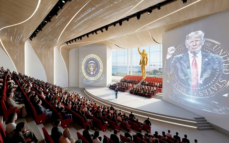 Hé lộ thiết kế thư viện ông Trump: tạc tượng vàng, đặt chuyên cơ Không lực Một