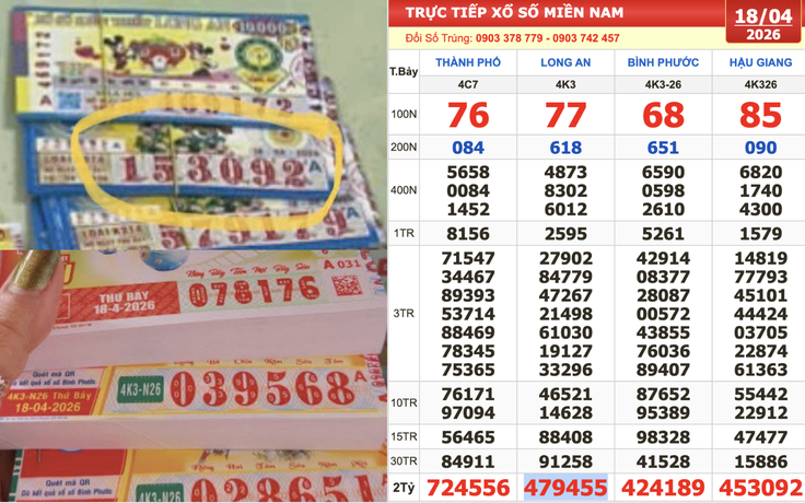 Xổ số miền Nam ngày 18 tháng 4: Đại lý tìm 2 người trúng đài Hậu Giang