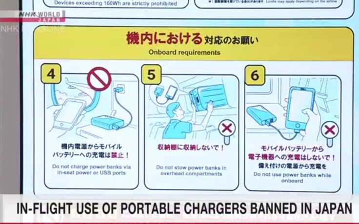 Nhật Bản chính thức cấm sử dụng sạc dự phòng trên các chuyến bay