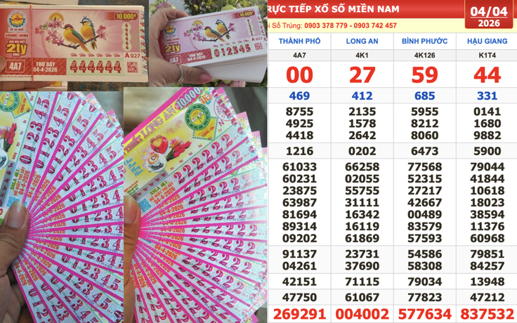 Xổ số miền Nam ngày 4 tháng 4: Đài Hậu Giang có 2 dãy số trúng 2 giải