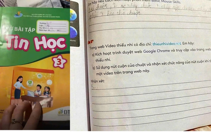 Phụ huynh bức xúc khi vở bài tập Tin học lớp 3 in link ‘web đen’