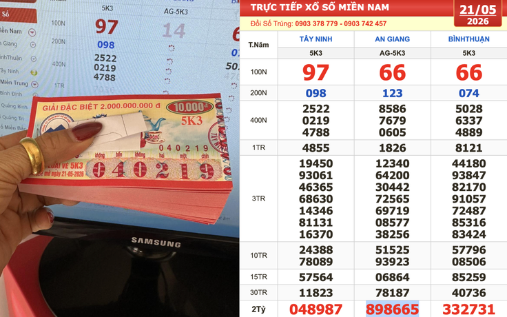 Xổ số miền Nam ngày 21 tháng 5: Trùng hợp một dãy số trúng 2 đài