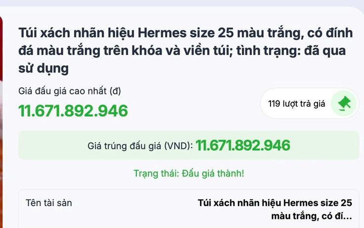Đấu giá thành 2 túi HERMES của bà Trương Mỹ Lan