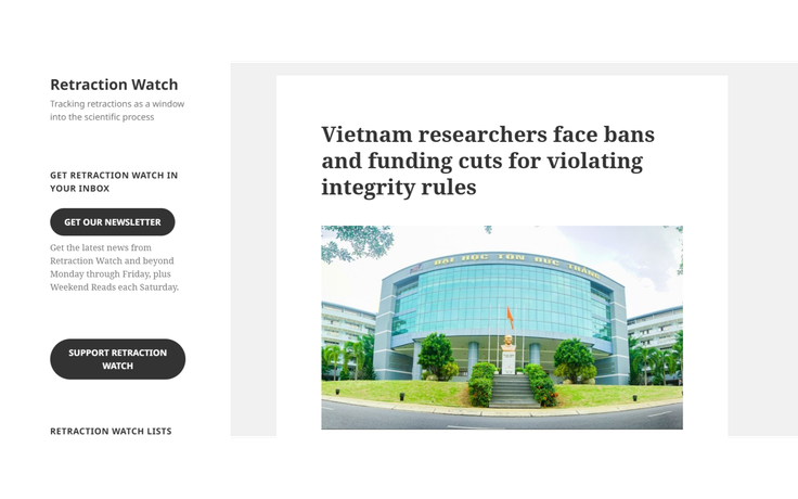 Retraction Watch đưa tin về liêm chính khoa học ở Việt Nam