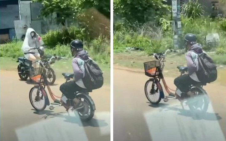 Xác minh thiếu niên ngồi ghế sau, buông 2 tay chạy xe đạp điện trên quốc lộ 13