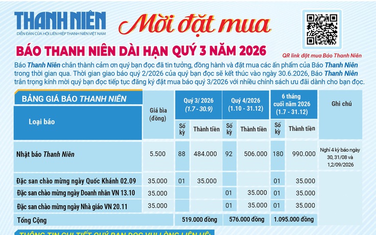 Mời đặt mua Báo Thanh Niên dài hạn quý 3 năm 2026