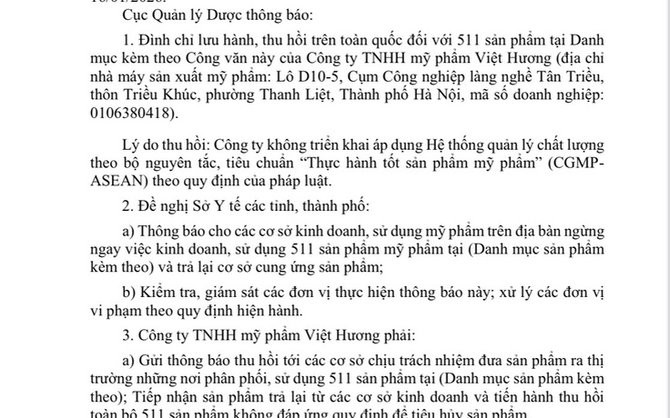 Hơn 500 sản phẩm mỹ phẩm bị yêu cầu thu hồi trong gần 3 tuần qua