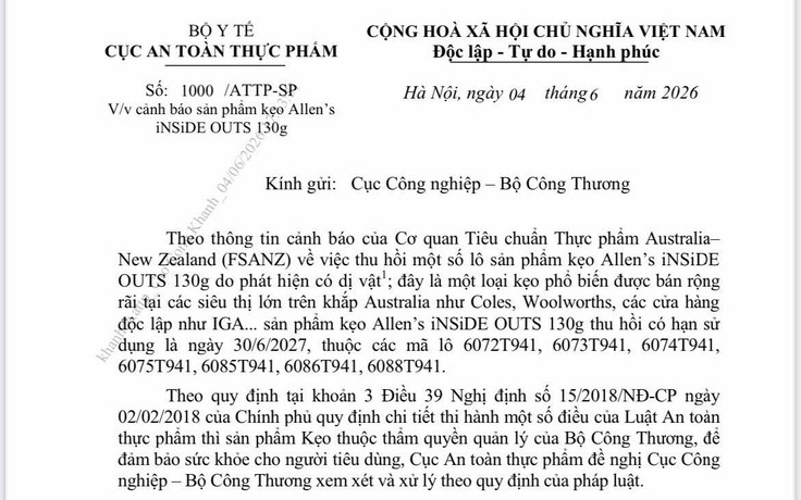 Thu hồi một số lô kẹo Allen's iNSiDE OUTS do có dị vật