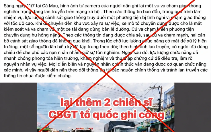 Công an Cà Mau: Thông tin CSGT truy đuổi gây tai nạn là sai sự thật