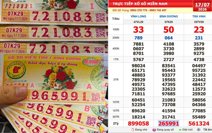 Xổ số miền Nam ngày 17 tháng 7: Người trúng số đài Bình Dương lãnh tiền ngay