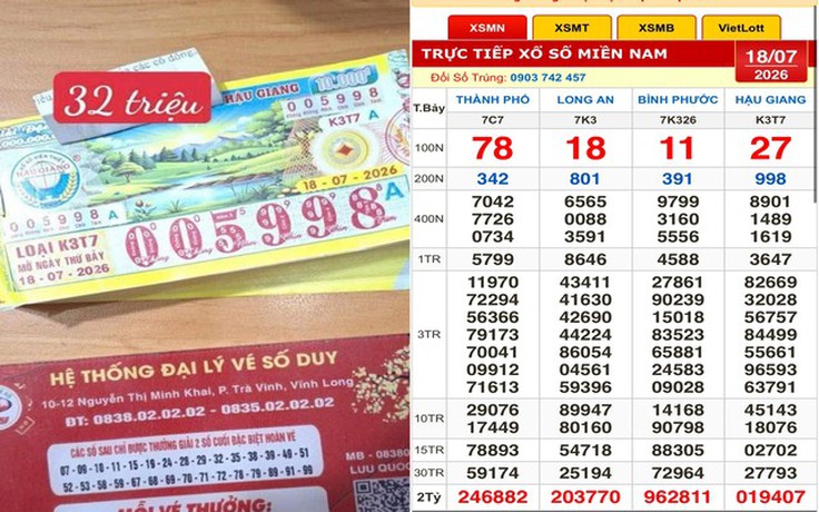Xổ số miền Nam ngày 18 tháng 7: Một người vừa trúng cọc vé đài Hậu Giang