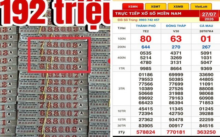Xổ số miền Nam ngày 27 tháng 7: Truy tìm vé đẹp 9999 trúng đài Đồng Tháp