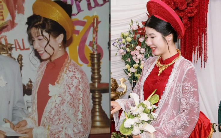 30 năm sau, con gái chọn chiếc áo dài cưới giống mẹ, chụp lại bức ảnh năm xưa