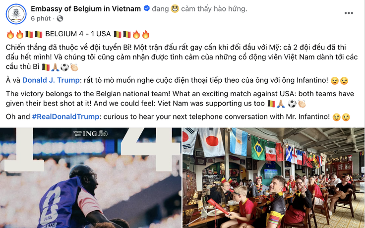 Đội nhà thắng đậm Mỹ, Đại sứ quán Bỉ nhắn nhủ đặc biệt ông Donald Trump