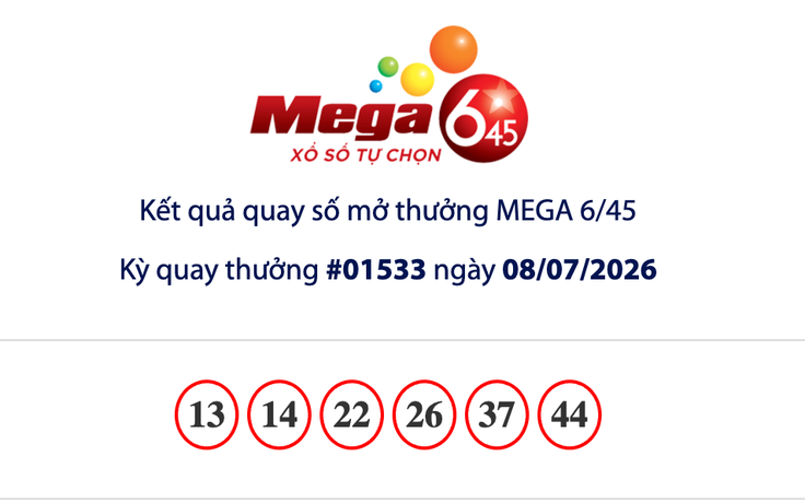 Kết quả xổ số Vietlott Mega 6/45 tối 8.7, giải độc đắc cộng dồn 13,6 tỉ đồng