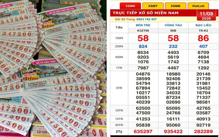 Xổ số miền Nam ngày 11 tháng 8: Có hai người trúng 320 vé đài Vũng Tàu