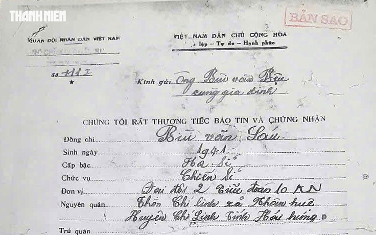 Gần 60 năm tìm cha, người con bất ngờ thấy tên trong danh sách 17 liệt sĩ