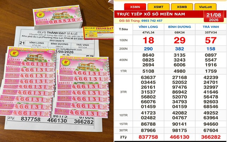 Xổ số miền Nam ngày 21 tháng 8: Hai người vừa trúng một loạt vé đài Bình Dương