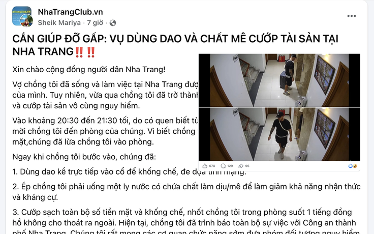 Công an xác minh thông tin dùng dao, chất mê cướp tài sản ở Nha Trang