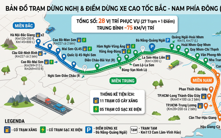 Chi tiết các trạm dừng nghỉ trên cao tốc phục vụ các 'phượt thủ' dịp lễ 2.9