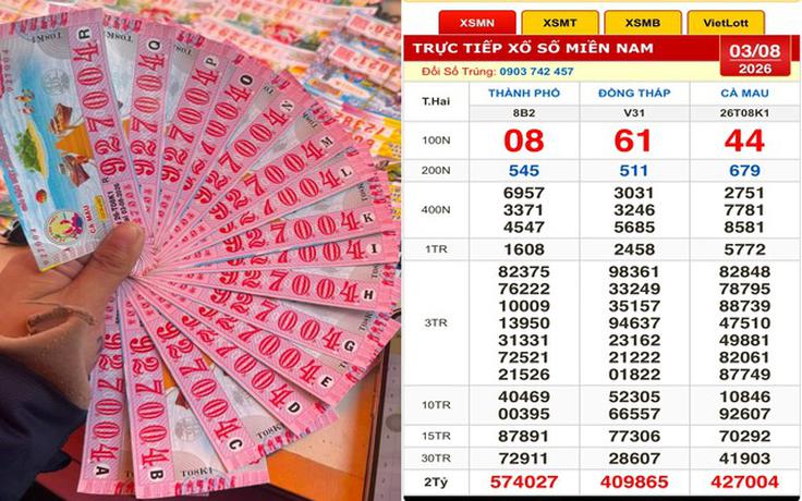 Xổ số miền Nam ngày 3 tháng 8: Mua 16 tờ vé ế, trúng đài Cà Mau