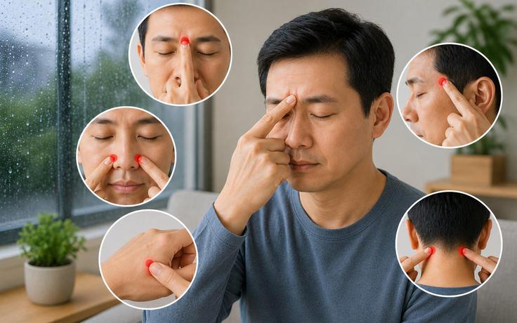 Cảm nhẹ mùa mưa, bác sĩ chỉ 5 huyệt vị giúp giảm đau đầu, nghẹt mũi
