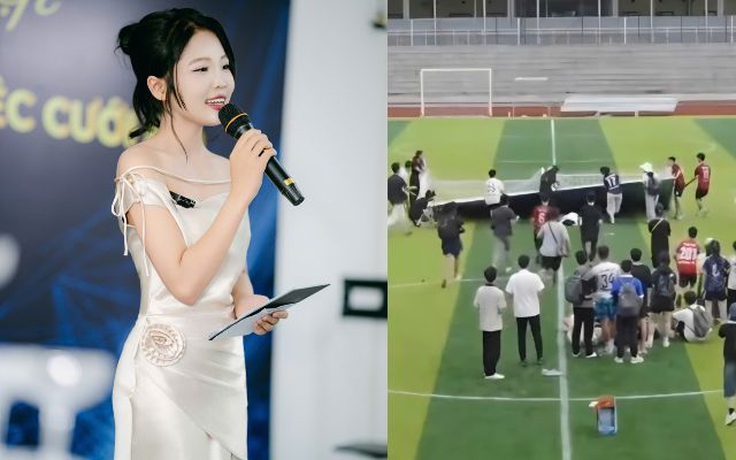 MC xinh đẹp bất ngờ bị banner đổ trúng, nằm bất động: Cô ấy sao rồi?