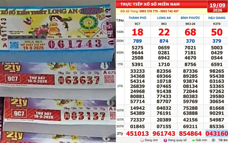 Xổ số miền Nam ngày 19 tháng 9: Cây vé trúng 39,2 tỉ đồng xuất hiện sớm