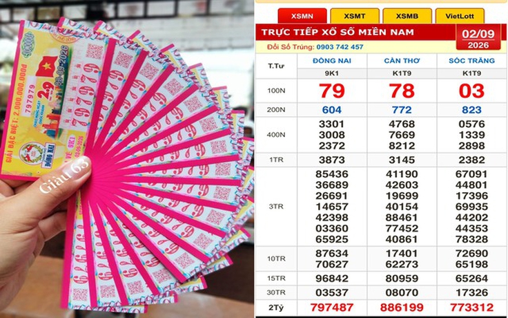 Xổ số miền Nam ngày 2 tháng 9: 6 người trúng số dãy 797979 đài Đồng Nai