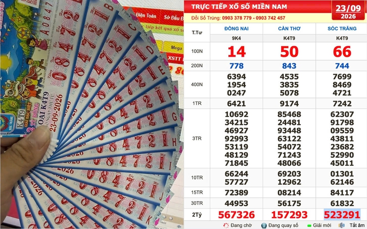 Xổ số miền Nam hôm nay ngày 23 tháng 9: Trúng đài Sóc Trăng, đổi thưởng ngay
