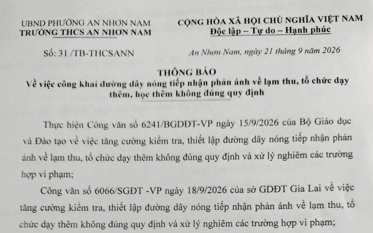 Một trường THCS ở Gia Lai mở đường dây nóng phản ánh về lạm thu, dạy thêm