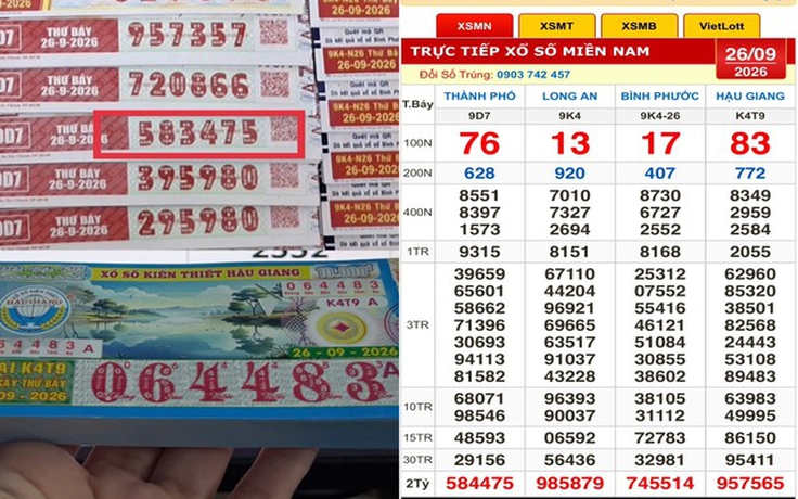 Xổ số miền Nam ngày 26 tháng 9: Cọc vé trúng đài Hậu Giang, nhận thưởng sớm