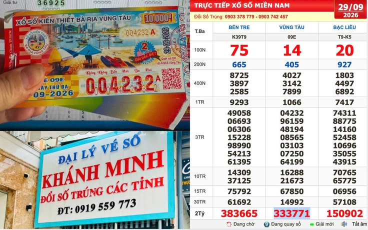 Xổ số miền Nam ngày 29 tháng 9: Chi 1,6 triệu mua nguyên cây, trúng đài Vũng Tàu