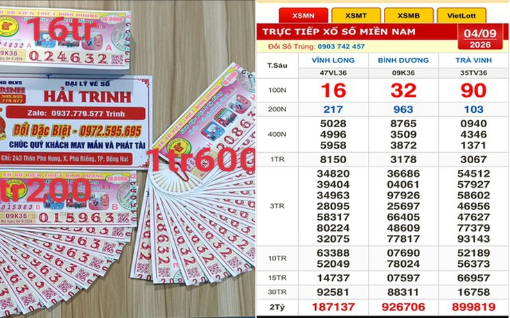 Xổ số miền Nam ngày 4 tháng 9: Đại lý bán ra 192 vé trúng đài Bình Dương