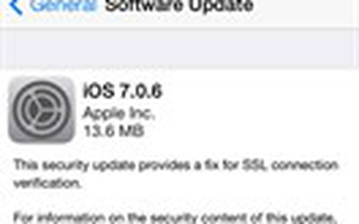 Apple tung ra bản iOS 7.0.6 vá lỗi bảo mật