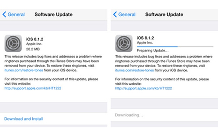 Apple tung bản iOS 8.1.2 sửa lỗi nhạc chuông