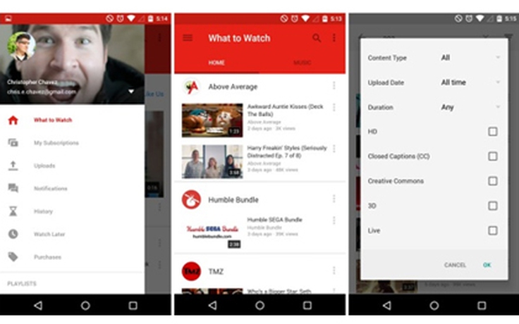 YouTube trên Android sử dụng giao diện Material