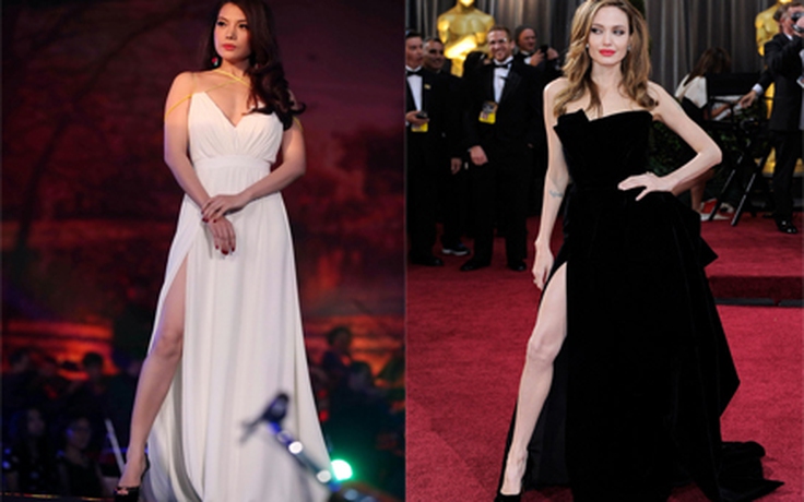 Trương Ngọc Ánh tạo dáng khoe chân hệt như Angelina Jolie
