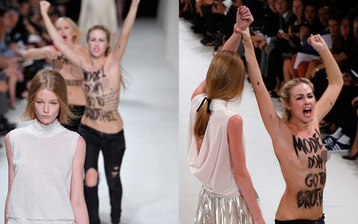 Nhóm ngực trần 'đại náo' Tuần lễ thời trang Paris