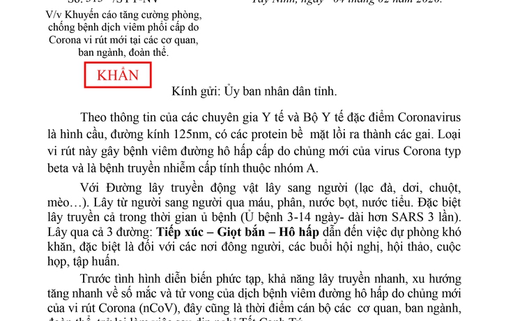 Tây Ninh: Đề nghị hạn chế hội họp, hạn chế máy điều hòa vì virus Corona