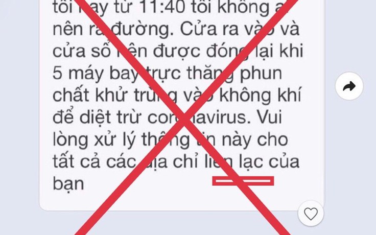 Bác thông tin 'TP.HCM sử dụng 5 trực thăng phun chất khử trùng diệt vi rút Corona'