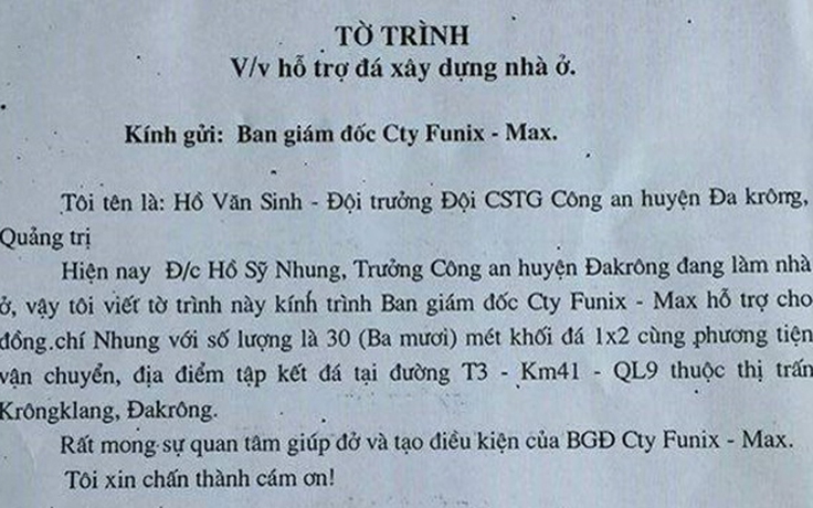 Đội trưởng CSGT lên tiếng việc ra văn bản xin đá cho 'sếp' làm nhà