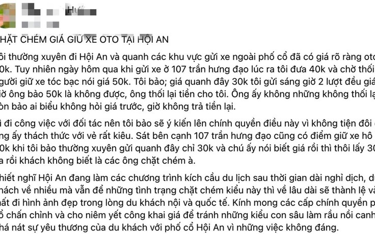 Xác minh thông tin du khách tố bị 'chặt chém' tiền giữ xe ở Hội An