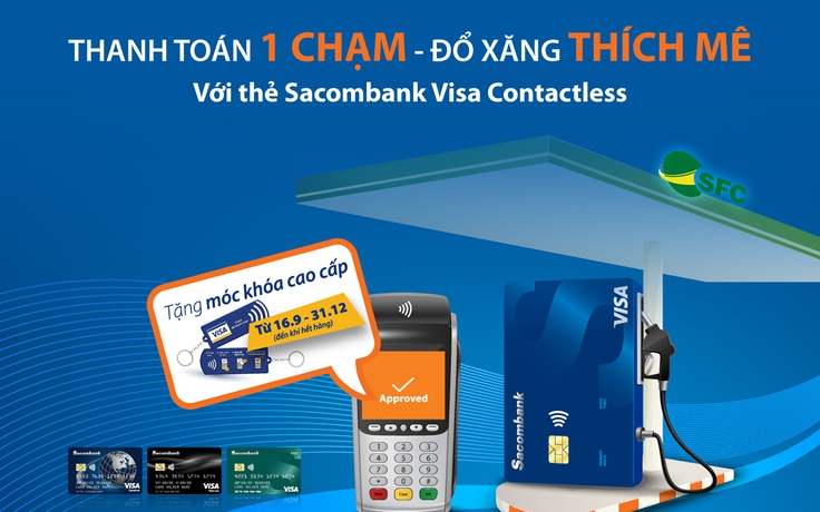 Sacombank thí điểm thanh toán chạm tại trạm xăng SFC